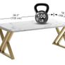 Center Tea Tables, Rectangular Tea Tables, End Side Desk with Gold Metal Frame for Living Room Bedroom Office, Modern Open Design, 39.3 x 18.9 x 17.7 IN, White/Gold Image 3