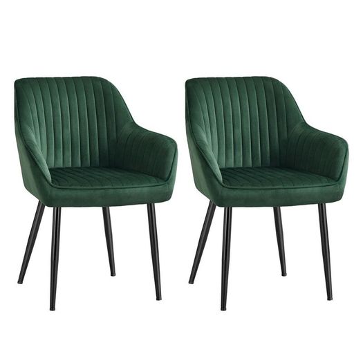 Set of 2 Velvet Dining Chairs with Armrests Green or Grey