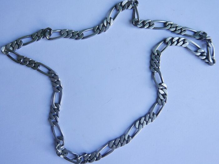 Vintage Sterling Silver 925 Figaro Necklace 20" Long Chain Link Flat Vintage Silver Sterling Gift Men 37,6g