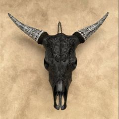 Wall Art - Authentic Black Carved Cow Skull