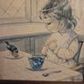 Vintage Girl Feeding Bird Framed print Image 2