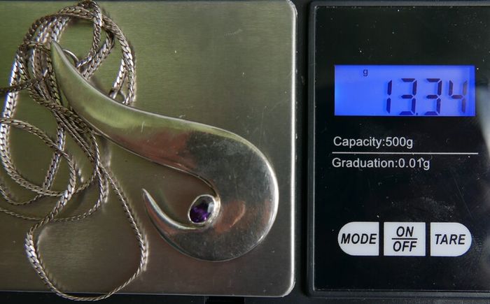 Vintage Sterling Silver 925 Mod Design Blue Purple Drop Pendant Necklace 24" - 13,34g