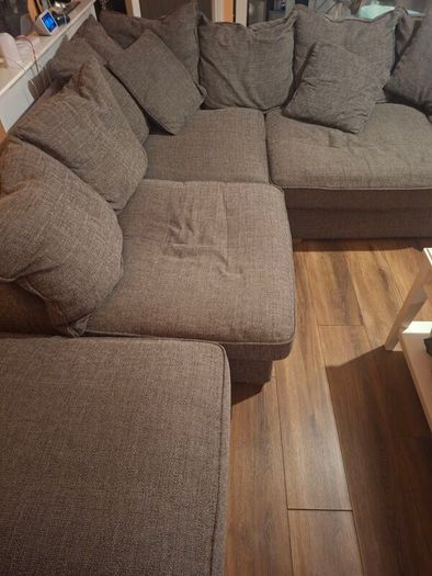 L couch, swivel love seat and large footstool