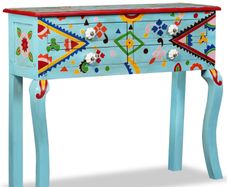 Console Table Solid Mango Wood Blue Hand Painted