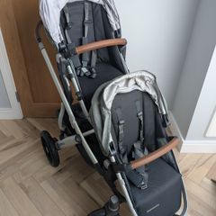 Uppababy Vista Emmett Green Double Buggy with Bassinet Adapters Raincovers and Insect nets