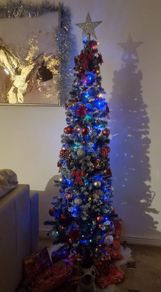 Slim 2m flocked Christmas tree with decorations all included