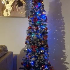 Slim 2m flocked Christmas tree with decorations all included