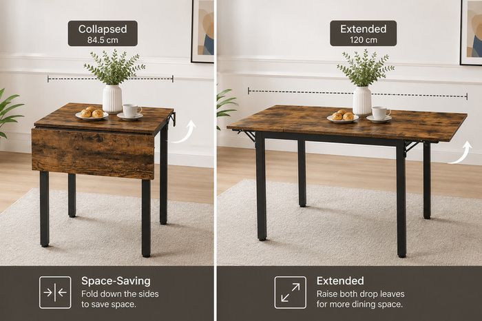 Folding Dining Table with Drop Leaf Sides