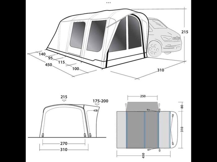 Outwell Wolfburg 450 Air Driveaway Campervan Awning New