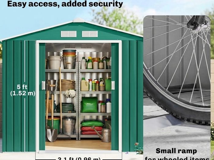 New 7ftx 4ft Lockable Garden Shed Large Patio Roofed Tool Metal Storage Building Foundation Sheds Box Outdoor Furniture,Green