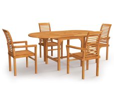 5 Piece Garden Dining Set Solid Teak Wood