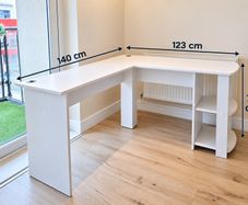 White Corner Desk L-Table with Shelves 140x123CM