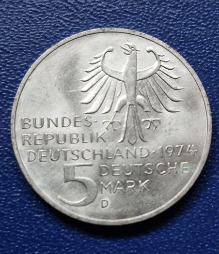 1974 Unc Germany D Silver 5 Deutsche Mark Immanuel Kant