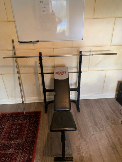 Home Gym, weights, bench, and misc