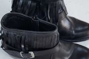 100 Black Leather Fringed ankle boots - Sz 39 (Fit 6-6.5UK)