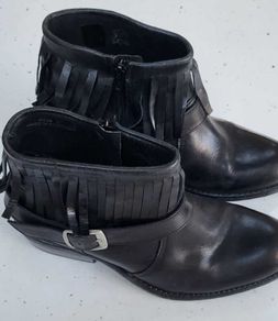 100 Black Leather Fringed ankle boots - Sz 39 (Fit 6-6.5UK)