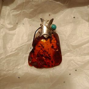 Baltic amber , silver and turquoise pendant