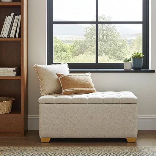 Elegance Boucle Ottoman with Storage 100x40cm  Beige