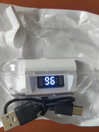 New bluetooth earphones can be seen charging