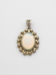 Vintage Ornate Sterling Silver Opalite Pendant