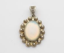 Vintage Ornate Sterling Silver Opalite Pendant