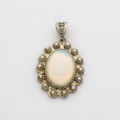 Vintage Ornate Sterling Silver Opalite Pendant