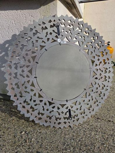 Carolyn Donnelly Exclusive Large Grey Carved Wood Round Mirror With Gold Leaf 92cm diameter