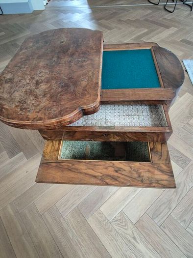 Antique Victorian Burr Walnut Games & Work Table