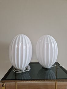 Pair of White Opaline Style Table Lamps