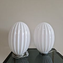 Pair of White Opaline Style Table Lamps
