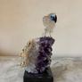 Clear Quartz Parrot on Deep Purple Amethyst Geode Base Image 5