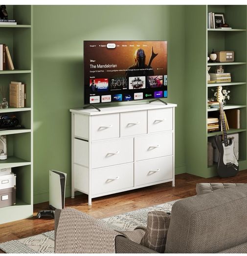 Chest of Drawers for Bedroom with 7 Drawers, Fabric Storage Drawer, Tall White Hallway Storage Unit