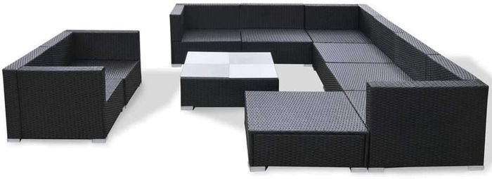 32-Piece Set Poly Rattan Sofa Lounge Set Garden Furniture, black