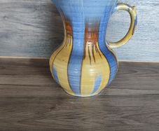 Vintage Large Water Jug Shelley 1930s Yellow Striped Blue