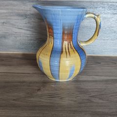 Vintage Large Water Jug Shelley 1930s Yellow Striped Blue
