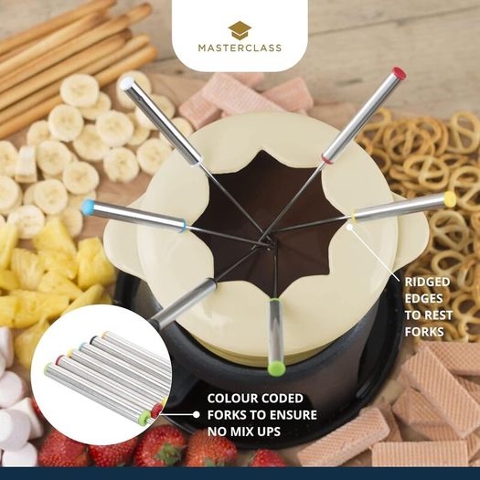 MasterClass Cast Iron Fondue Set, Fondue Pot with 6 Forks and Cast Iron Enamelled Bowl, Superior Heat Retention & Adjustable Burner, Gift Boxed, Cream, 21x18cm