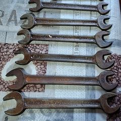 7 Superslim double-ended open-jaw spanners (wrenches), used in classic British automotive tool kits (such as Austin, Morris, Jaguar, and Land Rover