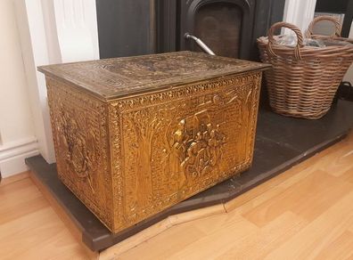 Vintage Brass hammered Storage Box matching magazine box and Brass Pitcher