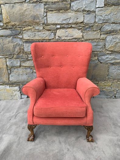 A pair of Chippendale Revival Country House wingback armchairs on Ball & Claw feet.