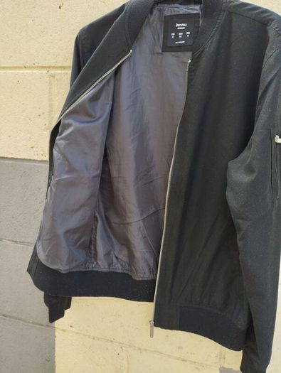 Bershka polyester black bomber jacket