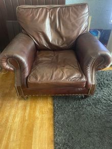 Large Brown Genuine Leather Armchair