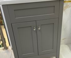 EX Display Appleby Matt Grey 600 Floor Standing unit, matching Plain mirror , basin , Mono mixer & Waste