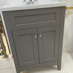 EX Display Appleby Matt Grey 600 Floor Standing unit, matching Plain mirror , basin , Mono mixer & Waste