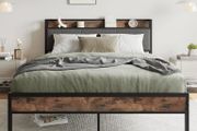King Size Bed Frame with Storage Wooden Headboard,5ft Metal Upholstered