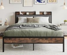 King Size Bed Frame with Storage Wooden Headboard,5ft Metal Upholstered