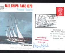 1970 Great Britain Signed Cover commemorating TAll Ships Race 1970 (Plymouth -Tenerife) with associating frank from Plymouth and received in Tenerife with cover carried on STS Malcom Miller.