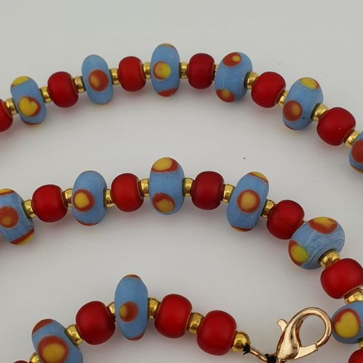 Antique Venetian Style Tiny Eyes Glass & Venetian WhiteHeart Glass Beads Necklace