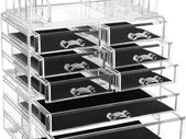_Cosmetic Organiser Makeup Box Clear Cosmetic Box with 8 Drawers and Black Inserts for Lipstick and Other Makeup and Jewellery - Clear