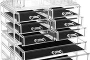 _Cosmetic Organiser Makeup Box Clear Cosmetic Box with 8 Drawers and Black Inserts for Lipstick and Other Makeup and Jewellery - Clear