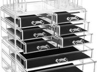 main image for ad _Cosmetic Organiser Makeup Box Clear Cosmetic Box with 8 Drawers and Black Inserts for Lipstick and Other Makeup and Jewellery - Clear